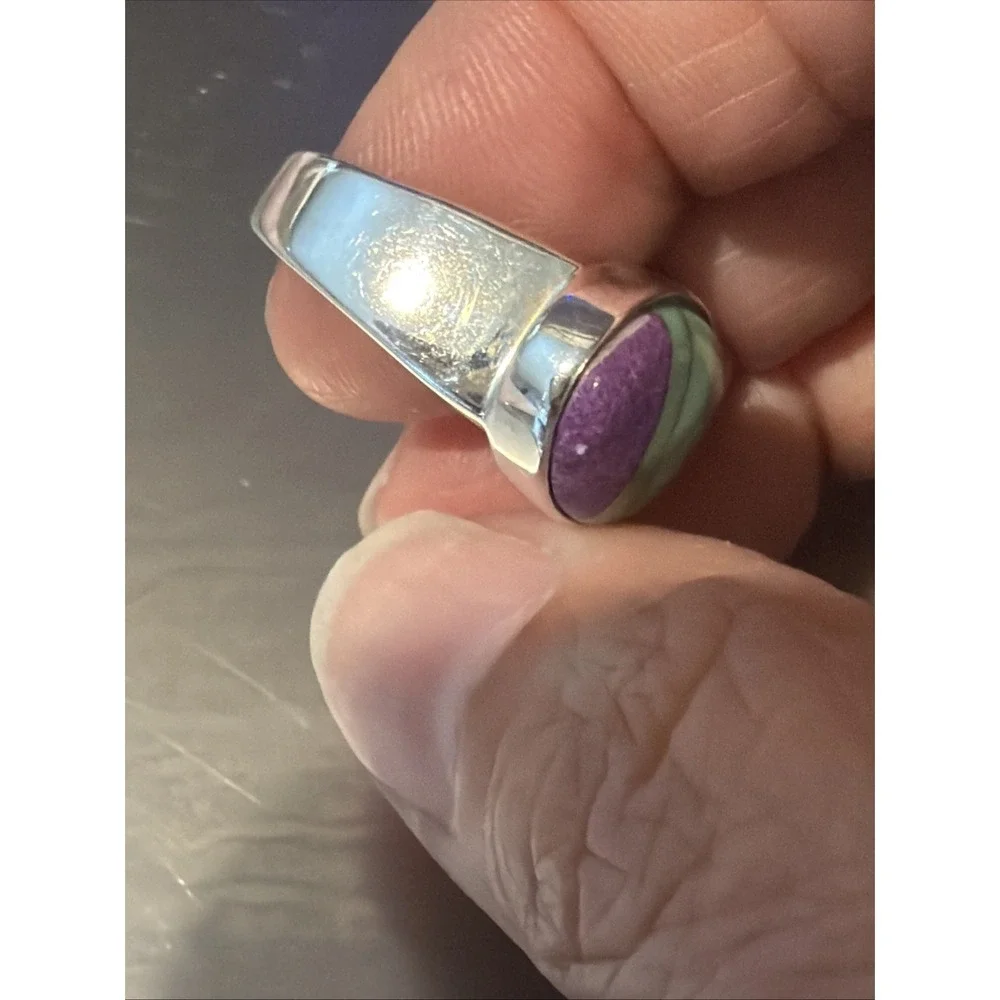 Vtg Jay King DTR Sterling Silver Charoite Aventurine Mosaic Band Ring 925 Size 7